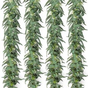 Kunstmatige eucalyptus met wilgenbladeren, slinger, 4 stuks, kunstgroen, bladerenslinger, hangende wijnstokken, plant voor bruiloft, thuis, tafel, tuindecoratie