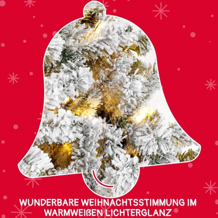 Niwa Kerstboom met verlichting, versierde flock-look, 2-in-1 kunstkerstboom met lichtketting, 200 warm wit licht en 400 PE + pvc-takken, opvouwbare dennenboom (H150 cm)