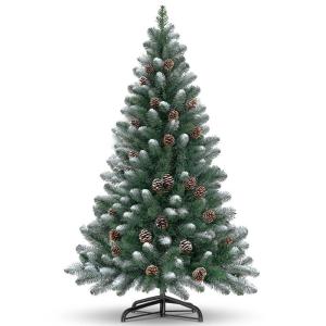 Kuro sagol Kunstkerstboom met sneeuw en dennenappels, moeilijk ontvlambare dennenboom met eenvoudige montage, stabiele kerstboomstandaard voor een realistische feestdecoratie
