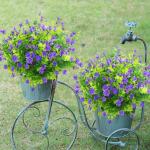 Kunstbloemen voor buiten, uv-bestendig, , bloemen in grote hoeveelheden voor het ophangen van plantenbakken, buiten, veranda, vaas, thuis, raamdecoratie, 6 bundels, paars