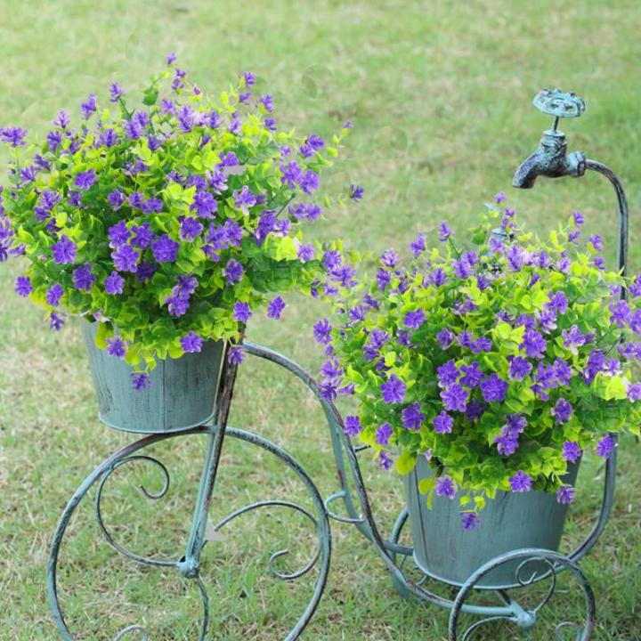 Kunstbloemen voor buiten, uv-bestendig, , bloemen in grote hoeveelheden voor het ophangen van plantenbakken, buiten, veranda, vaas, thuis, raamdecoratie, 6 bundels, paars