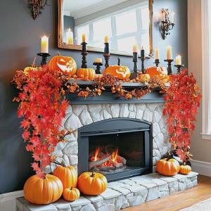 2 stuks kunstmatige hangplanten, 100 cm, herfst, kunstplant, hangende klimop, , plastic planten, kunststof, herfstdecoratie, herfst, bladeren, hangende planten voor buiten en