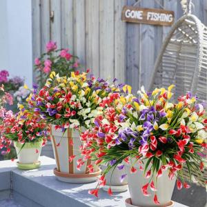 Calla Lily Kunstbloemen, 8 bundels kunstbloemen, UV-bestendige plastic bloemen, , balkon, boeket, planten voor balkon, tuin, raam, binnen en buiten