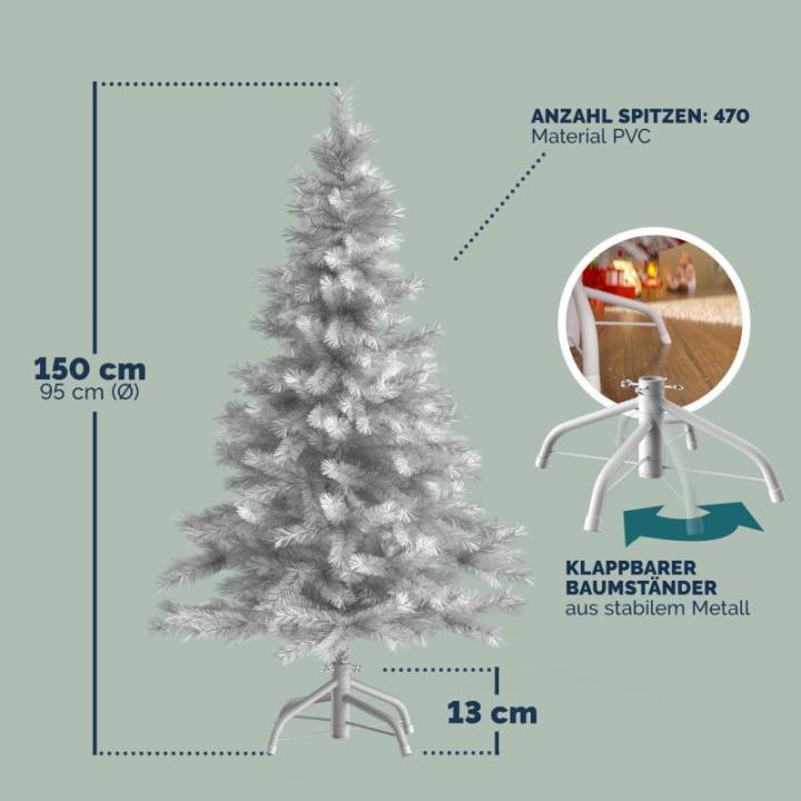 Kerstboom Kunstboom 350 Tips Metalen Voet 150 cm PVC Dichte Takken Kerstboom Wit