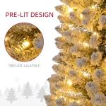 Kunstkerstboom, 210 cm met 180 ledlampen, 405 takken, opvouwbare standaard, voor kerstfeest, binnen, groen + wit