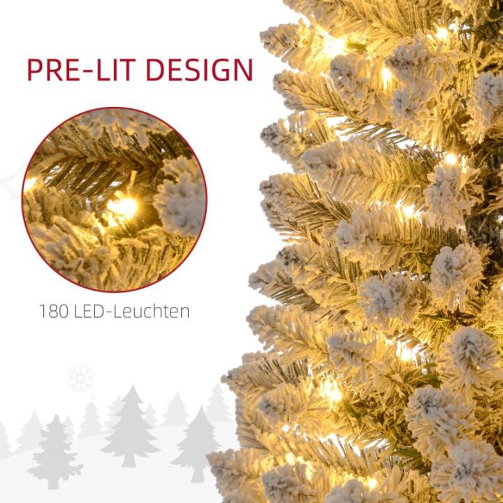 Kunstkerstboom, 210 cm met 180 ledlampen, 405 takken, opvouwbare standaard, voor kerstfeest, binnen, groen + wit