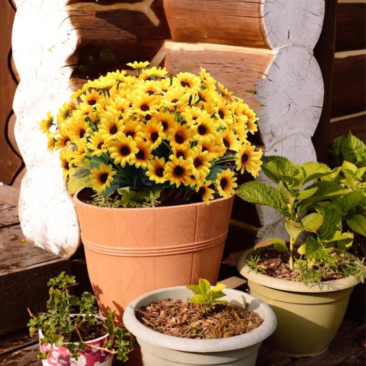 , kunstzonnebloemen, lange steel, zonnebloemen, kunstdecoratie voor buiten, thuis, verjaardag, feest, 96 stuks, geel 1301