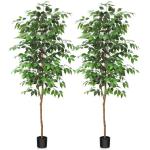 Ficus Benjamina , 180 cm, groot, met natuurhouten stam, kamerplant, kunstboom in pot, voor thuis, kantoor, balkon, decoratie (2 stuks)