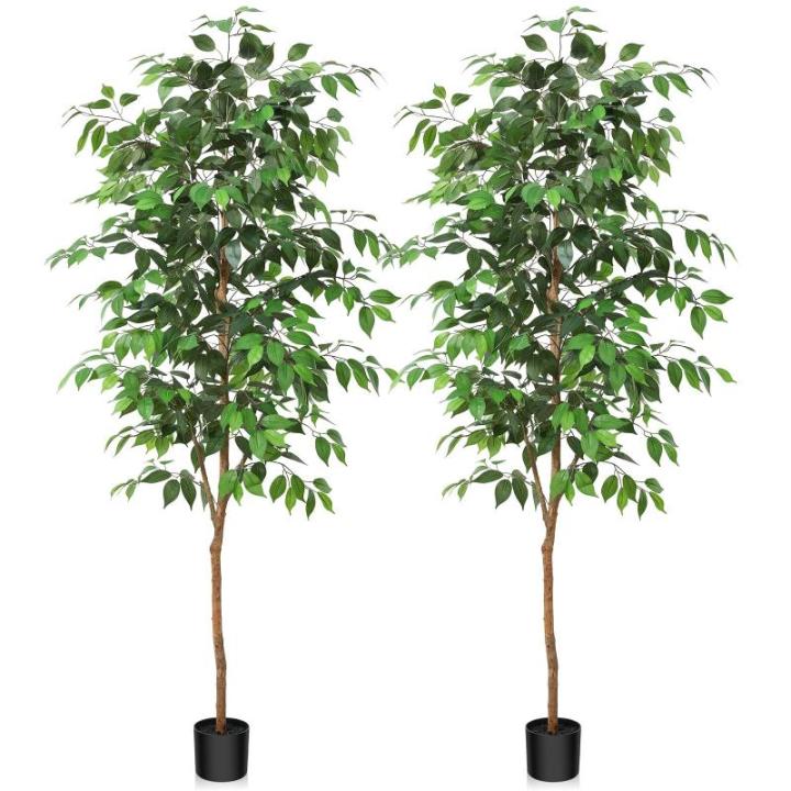 Ficus Benjamina , 180 cm, groot, met natuurhouten stam, kamerplant, kunstboom in pot, voor thuis, kantoor, balkon, decoratie (2 stuks)