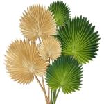 Kunstplant 6 stuks palmbladeren groen goud tropische PU kunstbladeren met flexibele steel, palmbladeren voor bloemstuk, tuin, feest, kantoor, decoratie