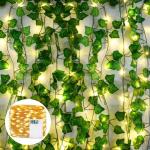 Kunstmatige klimopslinger, 12 stuks, met 90 ledlampen, klimopslinger, lichtsnoer, balkonplanten, decoratie voor bruiloft, tuin, wanddecoratie, kerstfeestdecoratie