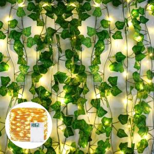 Kunstmatige klimopslinger, 12 stuks, met 90 ledlampen, klimopslinger, lichtsnoer, balkonplanten, decoratie voor bruiloft, tuin, wanddecoratie, kerstfeestdecoratie
