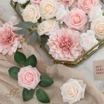 Künstliche rosa Blumen Fake Rose Blumen Dahlie mit Stielen für DIY Hochzeit Brautsträuße, Babyparty, Blumenarrangement, Tischaufsätze, Heimdekorationen.