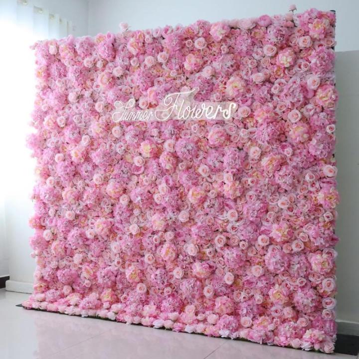 Pink Rose Künstliche Blumenwand, 3D-Wandblume Mit Stoffrücken, Seidenhortensie, Blumenwandpaneel, Verwendet Für Hochzeit, Gartenwand, Kirchenwand, Party(2x2m/6.5x6.5FT)