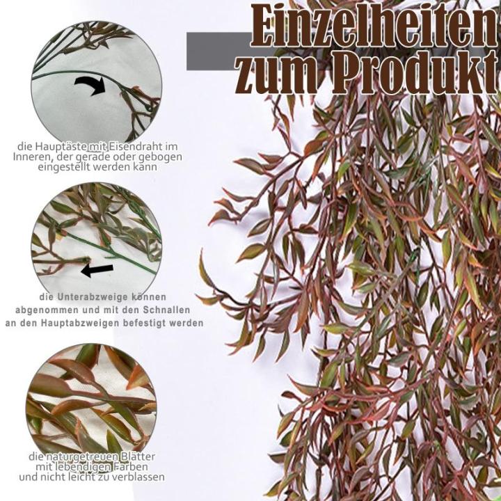 2 stuks , hangende hangplanten, kunstmatige hangplant, kunstmatige klimopslinger voor slaapkamer, keuken, woonkamer, badkamer, balkon, kantoor, vensterbank, rood