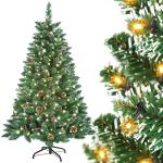Kerstboom met verlichting, wintermagie serie, kunstkerstboom met kunstsneeuwcoating, 180 leds, 20 dennenappels, 367 takken en metalen standaard, van pvc, hoogte 150 cm