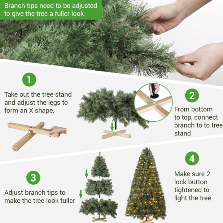 Nordmanntanne Kunstkerstboom, Levensechte Voorbehandelde Dennennaalden, Kerstboom met Handgemaakte Houten Standaard, Vakantie Decoratie voor Thuis en Winkel, 550 Warm Witte Lampjes