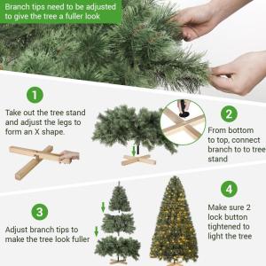 Nordmanntanne Kunstkerstboom, Levensechte Voorbehandelde Dennennaalden, Kerstboom met Handgemaakte Houten Standaard, Vakantie Decoratie voor Thuis en Winkel, 300 Warm Witte Lampjes