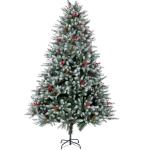 Kunstkerstboom, 210 cm, dicht gevulde takken, premium PE/pvc, kerstboom met dennenappels en rode bessen, houten standaard