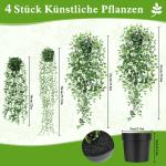 Kunsthangplanten, 4 stuks, in pot, , 65 cm, eucalyptus, parelchlorofyt, datura, stramonium voor terras, muur, woonkamer decoratie