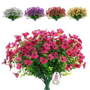 Kunstbloemen, 8 bundels voor buiten, uv-bestendig, kunstbloemen, vervaagt niet, groene kunstplant, tuin, veranda, raam, box, kantoor, struiken, decoratie, roze