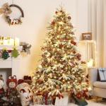 Kerstboom met ledlampjes en sneeuwvlokken, metalen standaard, kunstkerstboom, voor kerstdecoratie (150 cm met kleurrijke leds)