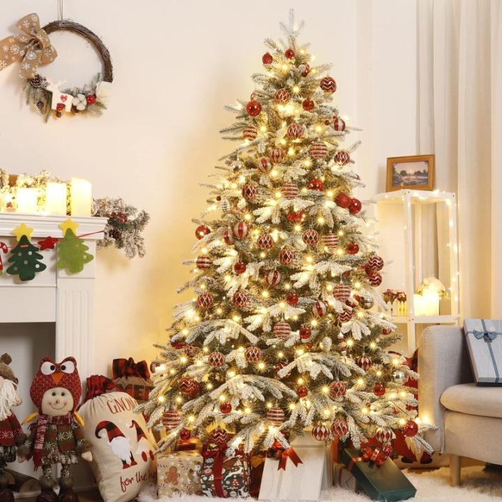 Kerstboom met ledlampjes en sneeuwvlokken, metalen standaard, kunstkerstboom, voor kerstdecoratie (150 cm met kleurrijke leds)