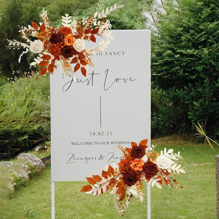 2 stuks bruiloftsboogbloemen, kunstbloemenarrangement, kunstbloemen swagset, welkomstborden, bloemendecoraties voor bruiloftsdecoratie, ceremonie en (#1)