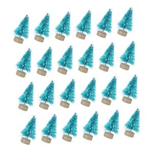 1 Set Mini Kerstboom Decoratie Kerstbomen Versierd Mini Kerstboom Decor Sneeuw Kerstboom Vier Kunstmatige Kerstboomdecoraties Sisal Zijde Blauw 24st