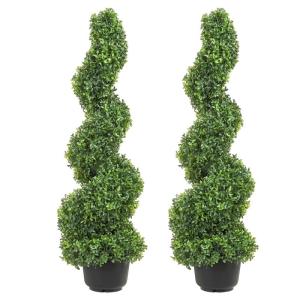 2 stuks Kunstbuxusboom toren vormsnoeisel spiraal kunstplant 122 cm hoog decoratieve plant groene plastic plant van PE ijzer vormsnijplanten incl. 10 stuks reservebladen