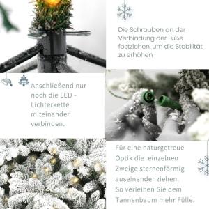 Künstlicher Weihnachtsbaum Christbaum mit Weiß Schnee Tannenbaum mit Beleuchtung, aus PVC+PE, 210cm Weihnachtsbäume mit 800 Spitzen und 280 LEDs Weihnachtsdeko