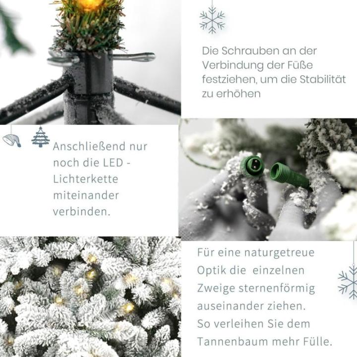Künstlicher Weihnachtsbaum Christbaum mit Weiß Schnee Tannenbaum mit Beleuchtung, aus PVC+PE, 210cm Weihnachtsbäume mit 800 Spitzen und 280 LEDs Weihnachtsdeko