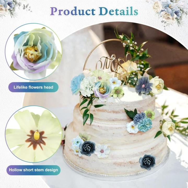 40 stuks kunstbloemen om te knutselen, 2,5 cm ~ 5 cm, bloemendecoratie, blauwe kleur kunstbloemen als echt, kunstbloemen bloemkoppen kunnen voor haarsieraden, kleding