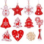 40 stuks kerstdecoraties, dennenboom, , kerstboomversieringen, 10 stijl, met touw, creatieve versiering voor Kerstmis, doe-het-zelf, feest, rood en wit