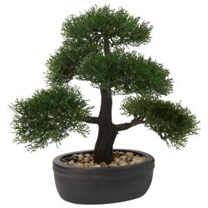 Kunstbonsai Natuurgetrouwe kunstplant, kunstboom, bonsai, ceder, grenen, podocarpus, plastic plant, kunstplant met keramische pot in zwart, voor badkamerdecoratie, desktop, kantoor