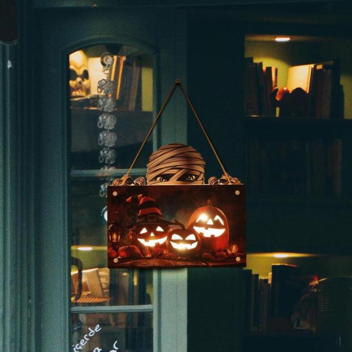 Kürbisschild Outdoor-Wandkunst | Kürbisschild Rustikale Wohndekoration | Rustikale Heimdekoration mit Seil, bedruckte Halloween-Veranda-Dekorationen (Wsgp 01b Kürbismumie)