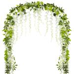 Kunstmatige blauweregen slinger, 2 x 2 m, hangende , witte kunstplanten, zijden bloemen, wijnstokken, wisteria voor bruiloft, tuin, feest, wanddecoratie