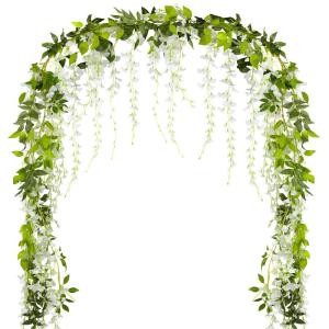 Kunstmatige blauweregen slinger, 2 x 2 m, hangende , witte kunstplanten, zijden bloemen, wijnstokken, wisteria voor bruiloft, tuin, feest, wanddecoratie