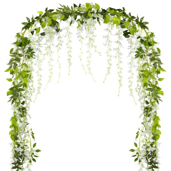 Kunstmatige blauweregen slinger, 2 x 2 m, hangende , witte kunstplanten, zijden bloemen, wijnstokken, wisteria voor bruiloft, tuin, feest, wanddecoratie