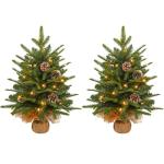 2X Weihnachtsbaum mit Deko Lichterkette 30 LED warm weiß Batterie, 60 cm Mini Kunstweihnachtsbaum mit Pinienzapfen, Tisch-Weihnachtsbaum, Weihnachtsdeko, Material PE+PVC,für Weih