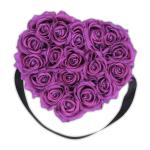 Rozenbox hart, 18 rozen, stevige bloemenbox, zwart, 10 jaar houdbaar, cadeau-idee, decoratieve bloemenbox, paars