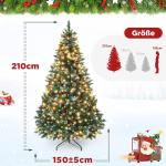 Kunstkerstboom met verlichting en witte sneeuw, led-dennenboom voor kerstdecoratie met echte dennenappels, vuurbestendig, 210 cm