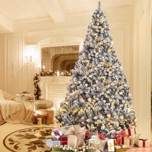 Kerstboom, 2,5 m grote sneeuwkerstboom, kunstmatig bevlokte dennenboom met scharnier, kerstdecoratieboom met hoogwaardige pvc-naalden en massief metalen standaard, compleet voor