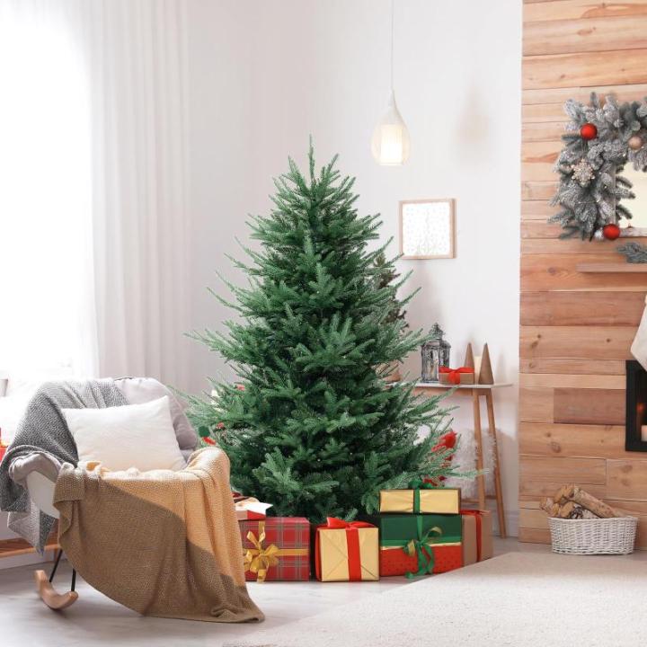 Kunstkerstboom met verlichting, 180 cm, dennenboom met 240 warmwitte ledlampen en 8 lichtmodi, kerstboom met scharnierstructuur, kunstboom voor thuis, groen