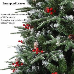 Weihnachtsbaum mit Tannenzapfen und Beeren, schneebedeckter künstlicher Weihnachtsbaum mit PVC-Zweigspitzen, einfache Montage mit Metallsockel für Zuhause, Büro, Partydekoration