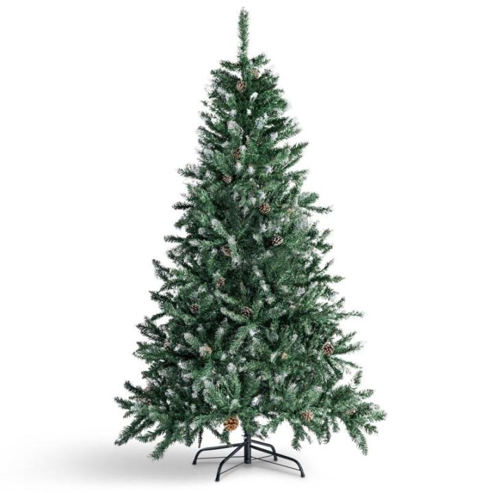 Premium beschneiter Weihnachtsbaum künstlich -Claus- 120cm – Hochwertiger künstlicher Tannenbaum mit Metall-Ständer – Waldkiefer mit Schnee-Effekt & echten Kiefernzapfen