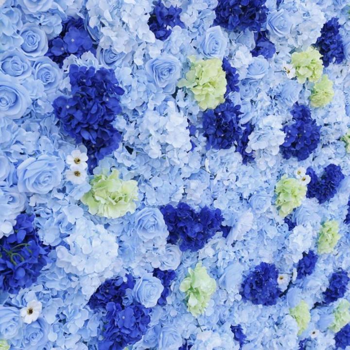 Blaue Simulierte Hochzeitsblumenwand, Blumenarrangement, Blumen-Wandpaneel-Set, Künstliche Wand, Blumen-Hintergrund, 3D-Seide, Hortensie, Rose, Blumenpaneel Für Fotohintergrund, 
