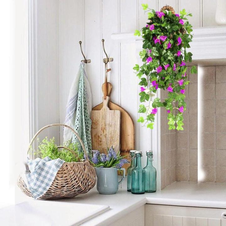 2 stuks kunstmatige blauweregen wijnstok kunstmatige hangende bloemen nepplanten voor tuin hek balkon buiten binnen decoratie (paars bloemgroen, 90 cm)