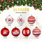 , kunststof kerstboomversiering, 16 stuks, kerstboomversiering, decoratie voor Kerstmis, met sleutelhanger, rood-wit, kerstdecoratie
