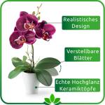 in pot (35 cm), set van 3 kunstorchideeën, kunstmatig afgestemde arrangement in hoogglans-keramische potten, decoratieve kunstorchideeën (paars-roze)